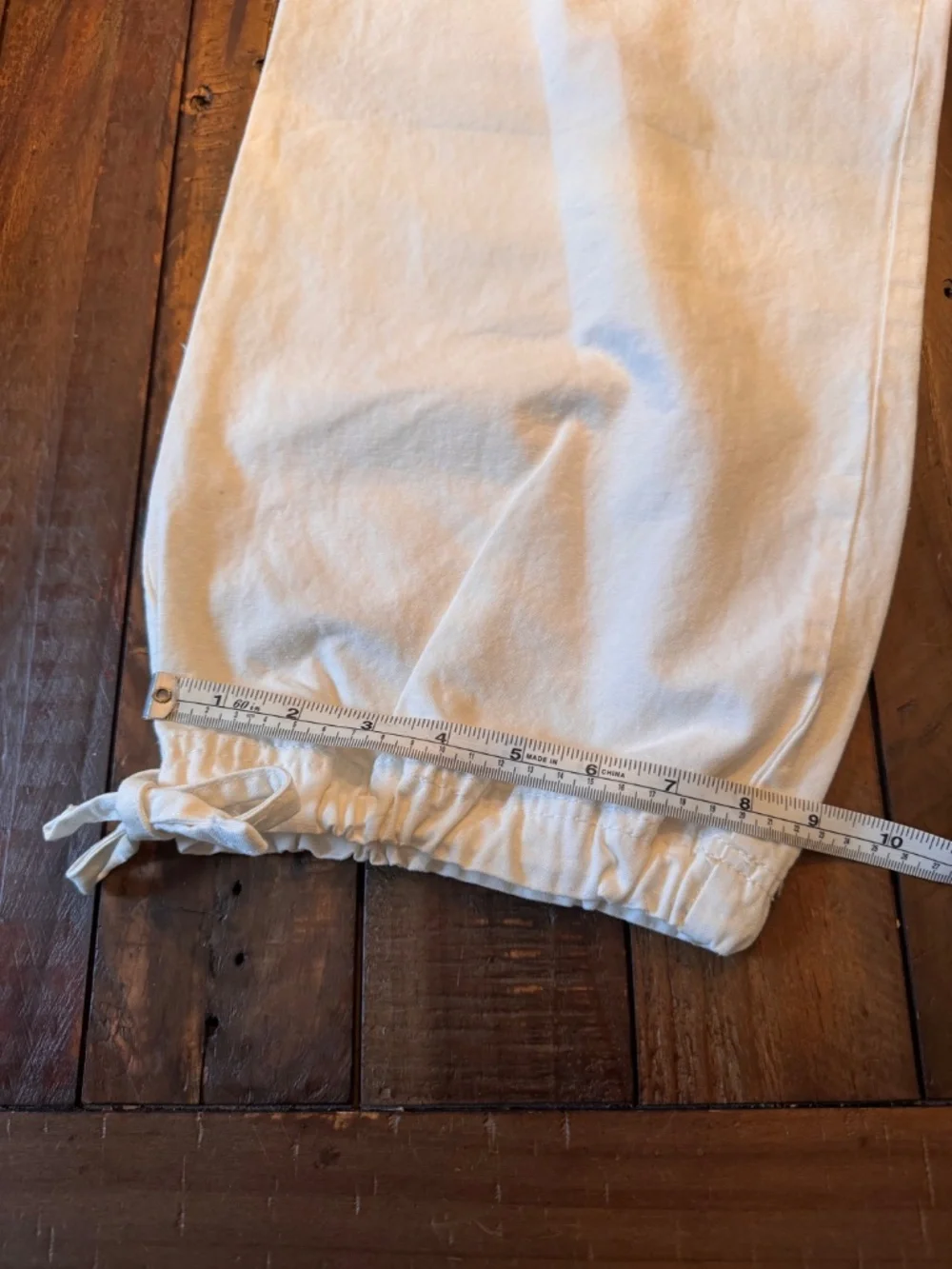 Zara White Relaxed Linen Blend Pant. Tie-Hem Cuffs. Size Small